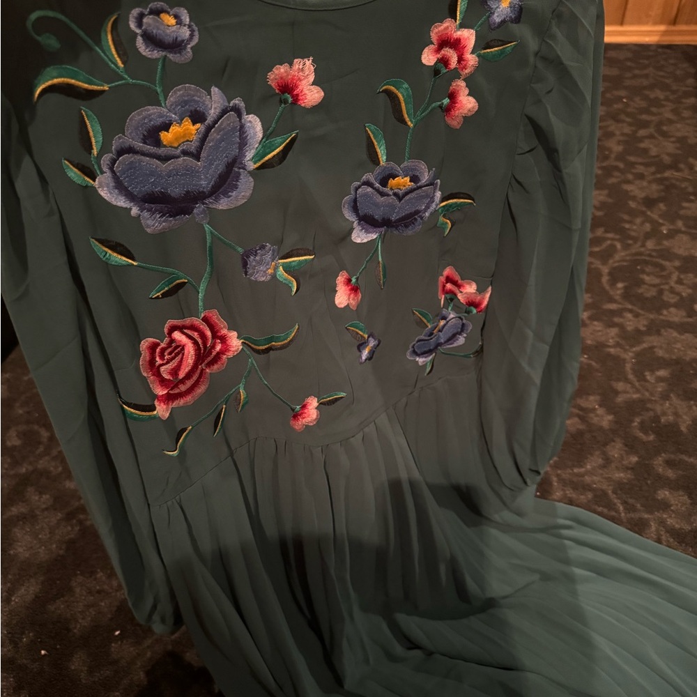 Floral Embroidered Green Dress
